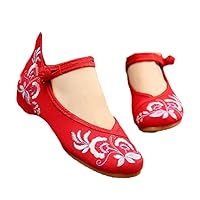 Embroidered Women Loafers Round Toe Ethnic Flower Cloth Shoes Woman Sandals Shoe Ladies Vintage Wedges Red 4.5