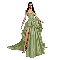 Sweetheart Prom Dresses Long Women's Satin Ball Gown Strapless Formal Evening Dress with Slit