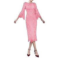 Women's 3/4 Sleeves Lace Mother of The Bride Dress Tea Length Formal Evening Party Gowns