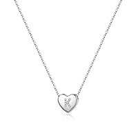 Memorjew 925 Sterling Silver Initial Heart Necklace for Girls Women - Gifts for Girls Women, Dainty Hypoallergenic Sterling Silver Cubic Zirconia Initial Heart Necklace for Women Girls Jewelry Gifts