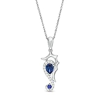 1 CT Pear Cut Created Blue Sapphire Sea Horse Pendant Necklace 14k White Gold Finish