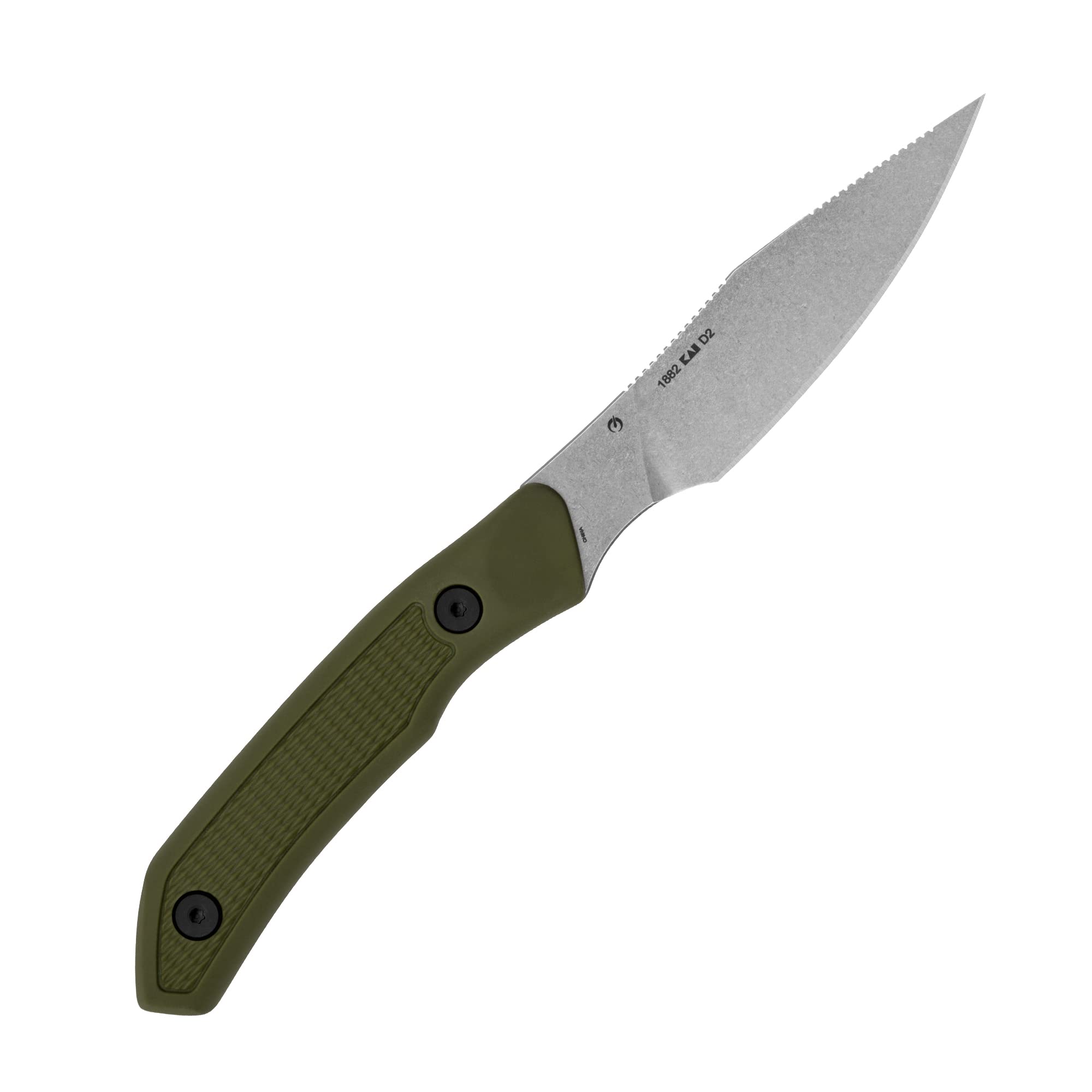Kershaw Deschutes Caper Hunting Knife, Sharp D2 Stainless Steel Blade, Full Tang Fixed Blade for Caping, Olive Handle with Rubber Overlay, Includes Sheath and Removable Belt Strap