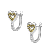 Children & Teens Sterling Silver Heart Shaped Simulated Birthstone Latch Back Earrings