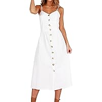 Womens Summer Dresses Ladies Boho Sundress for Women Round Neck Sleeveless Tank Dress Slim Midi Dress(White-c,Large)