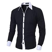 Men Lightweight Casual Classic Dress Shirt Stylish Solid Button Down Shirts Patchwork Slim Fit Long Sleeve Shirts