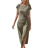 Maxi Dresses for Women 2024 with Sleeves, Multi Colored Women's Short Sleeved Twisted Split Dress Long, S XL