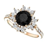 Love Band 1.50 CT Blooming Flower Black Diamond Ring 14k Rose Gold, Floral Black Onyx Engagement Ring, Halo Flower Black Diamond Ring, Nature Inspired Ring, Engagement Ring For Her