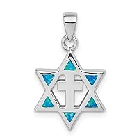Sterling Silver Star of David Created Opal CZ Pendant 20.8mm 12.88mm style QP5141
