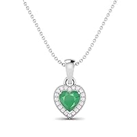 6MM Heart Shaped Genuine Emerald Gemstone Love Pendant Necklace 925 Sterling Silver Platinum Plated Chain Necklace