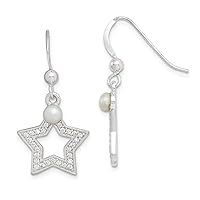925 Sterling Silver Freshwater Cultured Pearl and CZ Cubic Zirconia Simulated Diamond Star Long Drop Dangle Earrings Jewelry for Women