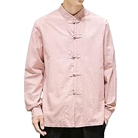 Tang Suit Chinese Style Linen Men's Long-Sleeved Shirt Retro Tunic Loose Large Size Linen Button Jacquard Top