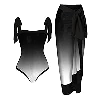 Best Tummy Control Swimwear Bikini Bralette Abstract Gradient Print 1 Piece Swimwear+1 Piece Cover UP Two Piec