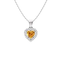 Diamondere Natural and Certified Gemstone and Diamond Heart Petite Necklace in Sterling Silver | 0.45 Carat Pendant with Chain