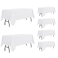 sancua 6 Pack White Tablecloth 60 x 84 Inch, Rectangle Table Cloth for 4ft Table - Stain and Wrinkle Resistant Washable Polyester Table Cover for Dining Wedding Banquet Party Buffet Restaurant