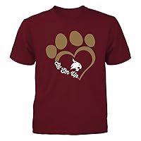 FanPrint Texas State Bobcats T-Shirt - Paw Heart Outline - Youth Tee/Maroon/XL