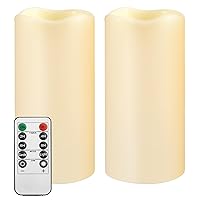 Waterpoof Flameless Remote Control Candles 2PACK(D3''*H5.5'')Battery Operated Flickering LED Pillar Candle,plastic with 10-Key 24Hours Timer for Outdoor/Indoor Party Garden Lanterns Porch Ivory