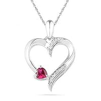 0.20 CT Heart Cut Created Ruby & Diamond Delicate Pendant Necklace 14K White Gold Finish