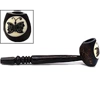 Large Tagua Nut Tobacco Smoking Pipe - Natural Carved Vegetable Ivory - Handmade Smokers Gifts (Butterfly)