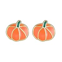 Solid 925 Sterling Silver Cute Pumpkin Earrings Stud for Women Teen Girls Halloween Earrings Color Pumpkin Earrings Studs