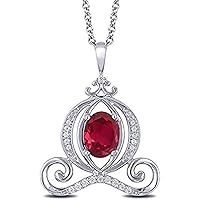14K Gold Plated 925 Sterling Silver Oval Ruby & Diamond Princess Carriage Pendant for Her