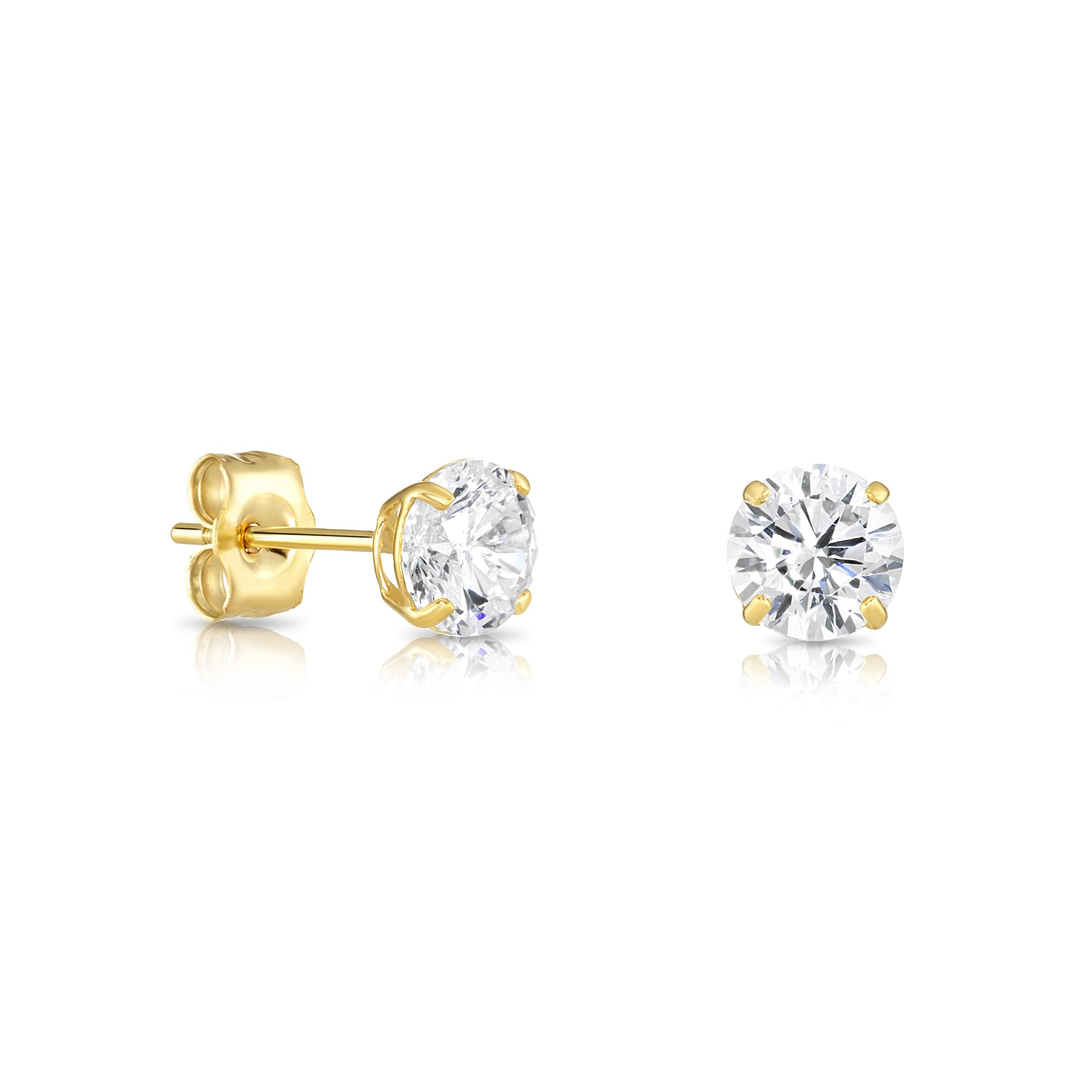 14k Yellow Gold Solitaire Round Cubic Zirconia CZ Stud Earrings with Gold butterfly Pushbacks