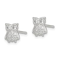925 Sterling Silver Cubic Zirconia CZ Owl Earrings