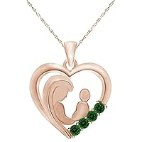 Created Round Cut Green Emerald 925 Sterling Silver 14K White Gold Finish Mother's Day Special Mom Heart Pendant Necklace for Women's & Girl's