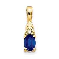 Solid 14k Yellow Gold Sapphire and Diamond Pendant - 16mm