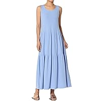 TheMogan Women's Summer Sleeveless Scoop Neck Tiered Jersey Relaxed Fit Long Midi Dress