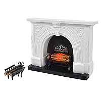 iLAND Dollhouse Furniture and Accessories of Dollhouse Fireplace on 1/12 Scale w/Fire Light & Fireplace Tong & Firewood Rack (Neoclassical 3pcs)