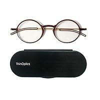 ThinOptics Unisex Adult Glasses Reading, Regular Case / Round Brown, 1.50 US