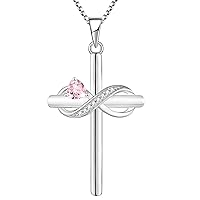 YL Infinity Cross Necklace Sterling Silver Crucifix Pendant Heart Gemstones Criss Jewelry for Women