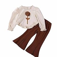 Thanksgiving outfit for Girls Fashion Flower Agaric Edge Top Split Flared pants Two-Piece Sets for Girls