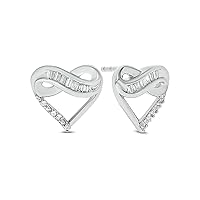 1/10 CT. T.W. Baguette And Round Cut D/VVS1 Diamond Infinity Heart Stud Earrings For Girls In 10K White Gold Plated .925