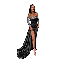 Long Sleeve Mermaid Prom Dresses for Women Strapless Sweetheart Sparkly Formal Evening Party Gown with Slit 2023 FL0052