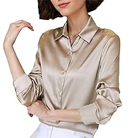 Fashion Simple Satin Blouse Women Loose Button Up Long Sleeve Shirts Office Tops Casual Clothes Large Size