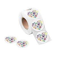 Gay Pride Rainbow Paw Print Heart Stickers – Rainbow Paw Print Heart-Shaped Stickers for Animal Causes, DIY Projects and Fundraisers (1 Roll/250 Stickers)