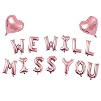 WE WILL MISS YOU Letter Balloons Banner, 16inch Rose Gold We Will Miss You Letter Mylar Balloons Rose Gold Heart Balloons for Going Away Goodbye Retirement Farewell Party Graduation