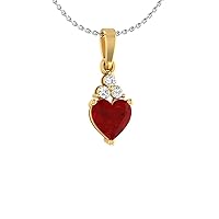 0.06 cttw Natural Diamond and Red Ruby Heart Pendant Necklace 925 Sterling Silver (J-K Color. I1 Clarity) 18K Yellow Gold Over