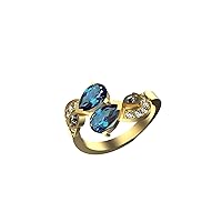 2 Ctw Pear Shape Natural Blue Topaz And Diamond Ring In 14k Solid Gold For Women And Girls 5x7 MM Blue Topaz And 1.5 MM Diamond