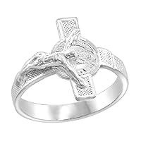 Sterling Silver St Benedict Crucifix Ring for Women Polished finish 5/8 inch wide sizes 6-11