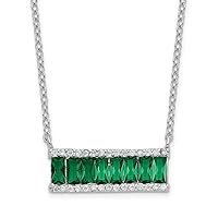 10mm Cheryl M 925 Sterling Silver Rhodium Plated Emerald cut Green Nano Crystal and Brilliant cut White CZ Bar Necklace 18 Inch Jewelry for Women