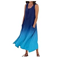 Womens Summer Casual Maxi Dress Sleeveless Knot Straps Flowy Tiered Beach Fashion Long Dress with Pockets 2023