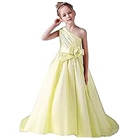 ZHengquan Girls Satin Flower Party Dress Girl One Shoulder Wedding Formal Gowns Strapless Birthday for Kids