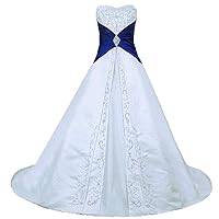 Women's Elegant Embroidery Satin A-line Colorblock Wedding Dress Bridal Gowns