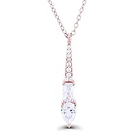 DECADENCE Sterling Silver Rose Round/Pear Shape & Straight Baguette White Cubic Zirconia Vertical Bar 18