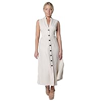Claudio Milano Women's 100% Linen Dress with Wooden Button and Moa Collar
