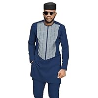 Men`s 3 Piece Suit African Dashiki Clothing Coat Jacket+Ankara Pants+Hat Set Tracksuit Outfit