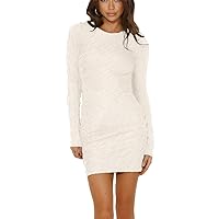 Women's Crew Neck Ribbed Long Sleeve Dress Slim Fit Bodycon Mini Dresses Club Cocktail Night Out Dress