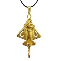Across The Puddle, 24k GP Quimbaya Flyer Pendant Necklace - Precolumbian Jewelry - Original Golden Jets Collection - Ancient Aircraft, Astronaut, Airplane Jet